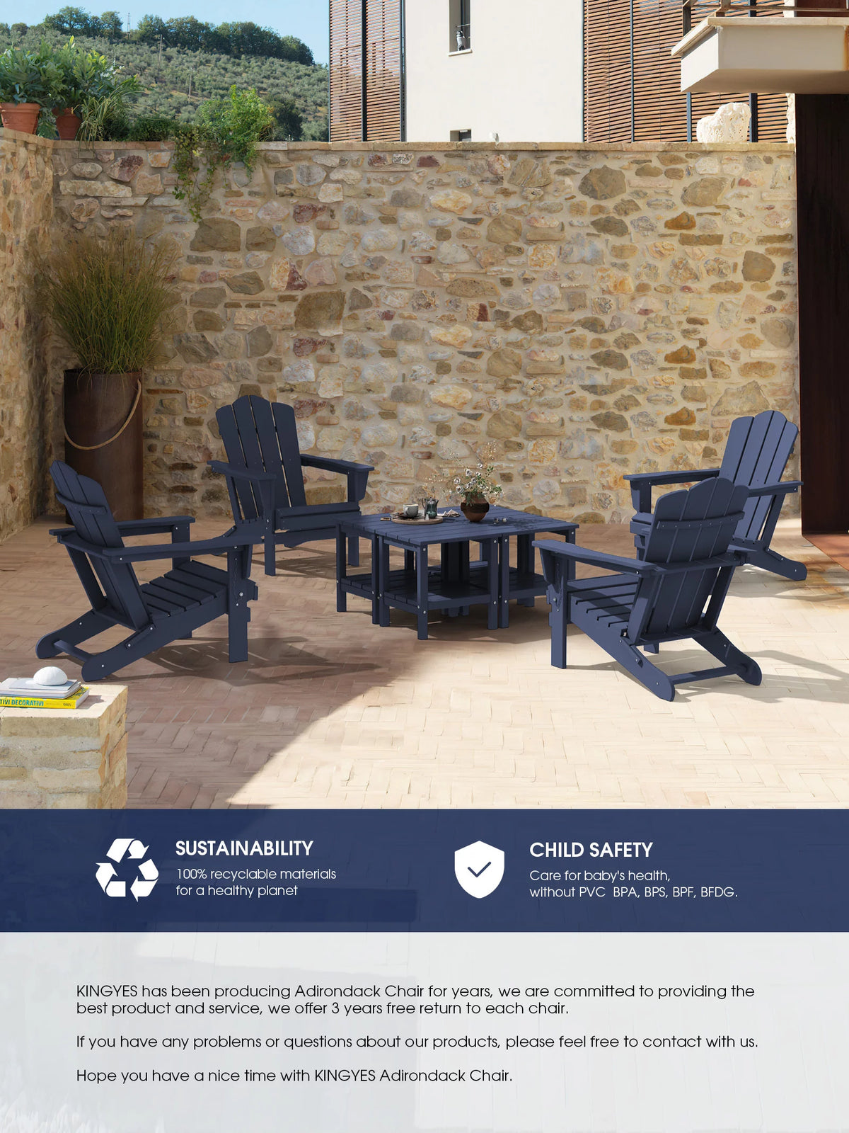 Blue 2PCS Plastic Folding Adirondack Chair H459