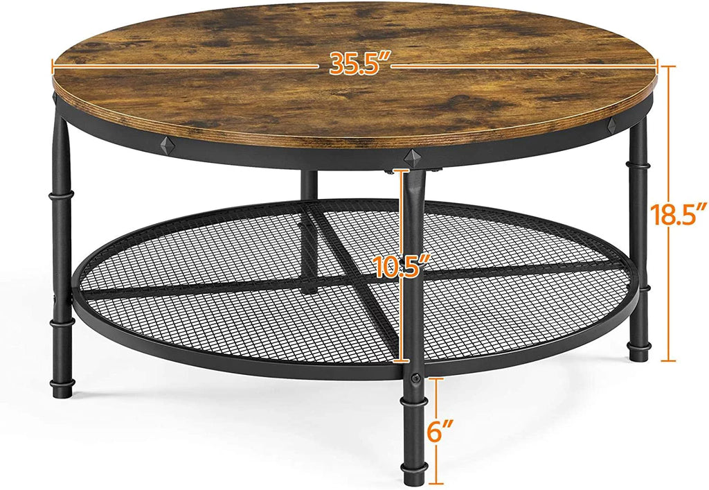 35.5 inch 2-Tier Rustic Wood Coffee Table with Metal Frame H28031
