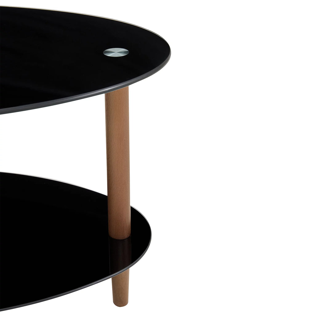 Black Oval Glass Coffee Table with Oak Legs G243387
