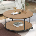 Rustic Style Round Coffee Table with Casters Brown O668