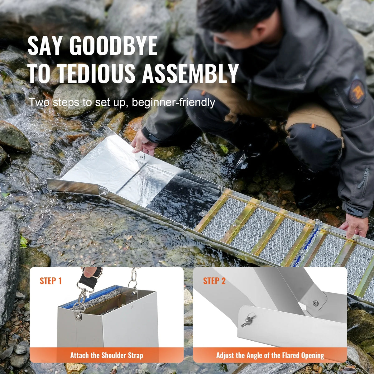 50" Folding Aluminum Alloy Sluice Box with 23 PCS Gold Prospecting Kit G212
