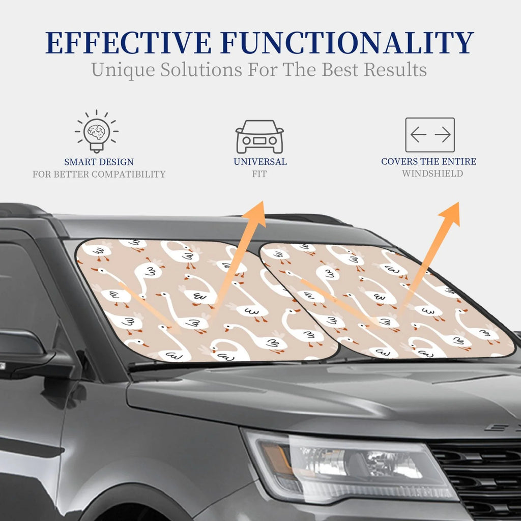 White Goose Windshield Sun Shade, Foldable 2-Piece Car Front Window Sunshade J578