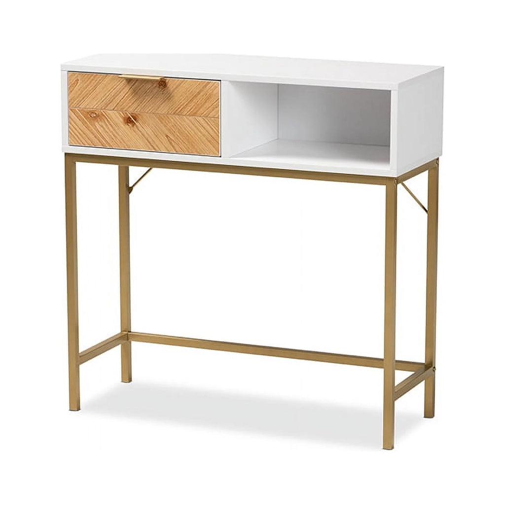 Oak Brown and White 1-Drawer Console W49413