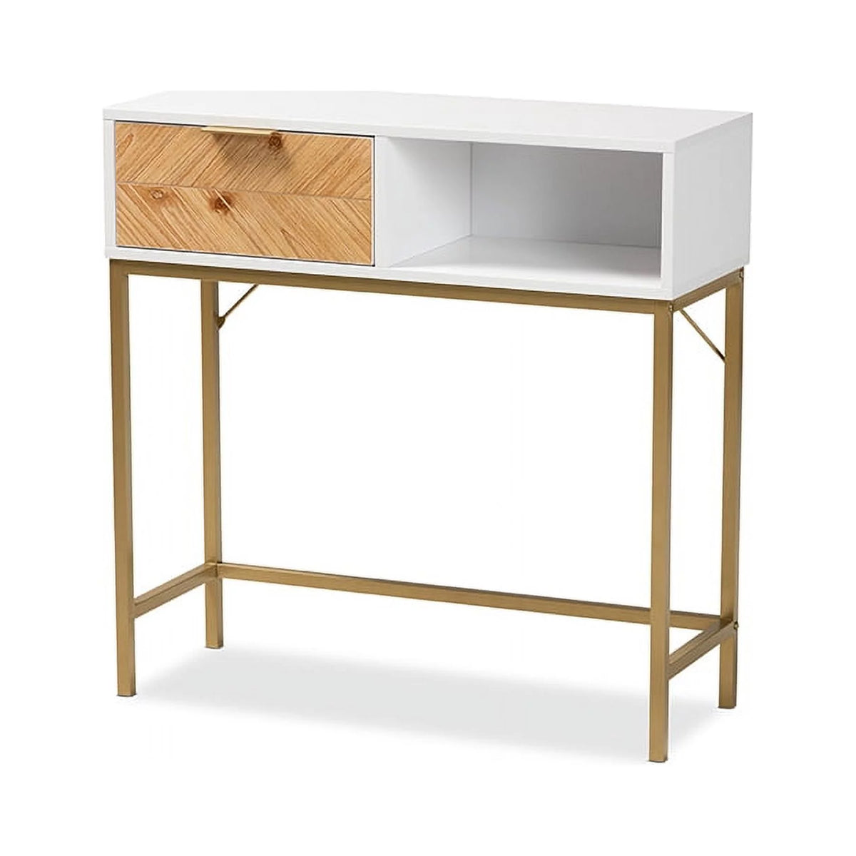 Oak Brown and White 1-Drawer Console W49413
