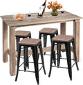 5 Pcs Industrial Counter Height Dining Table Set with 4 Metal Backless Barstools J691807