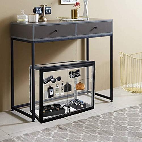 Black Tempered Glass Display Showcase with 2 Shelves Q167