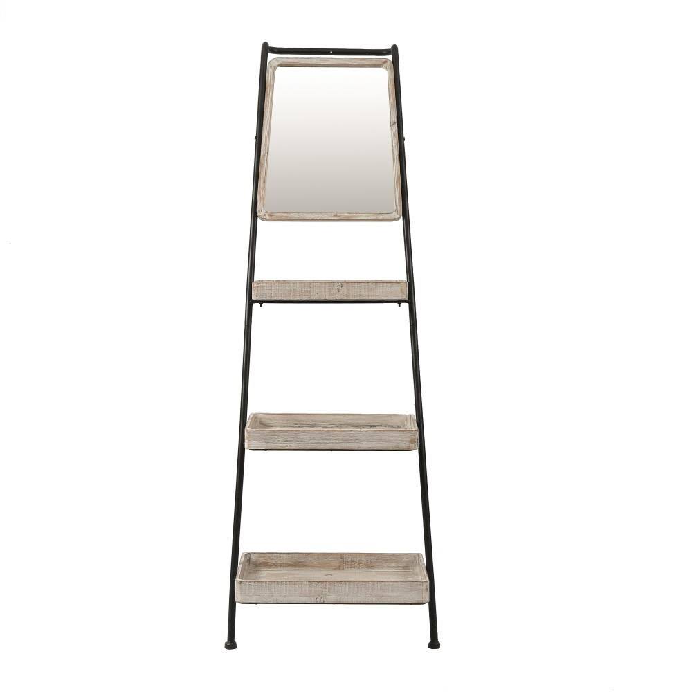 Metal and Wood Three-Tier Ladder Shelf Bookcase O675