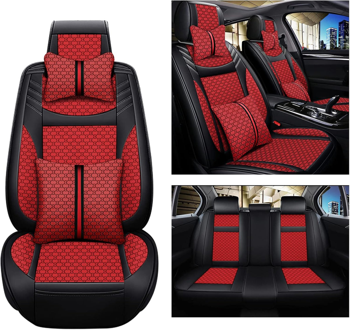 Black Faux Leather Full Set Car Seat Covers for 5 Seats M261
