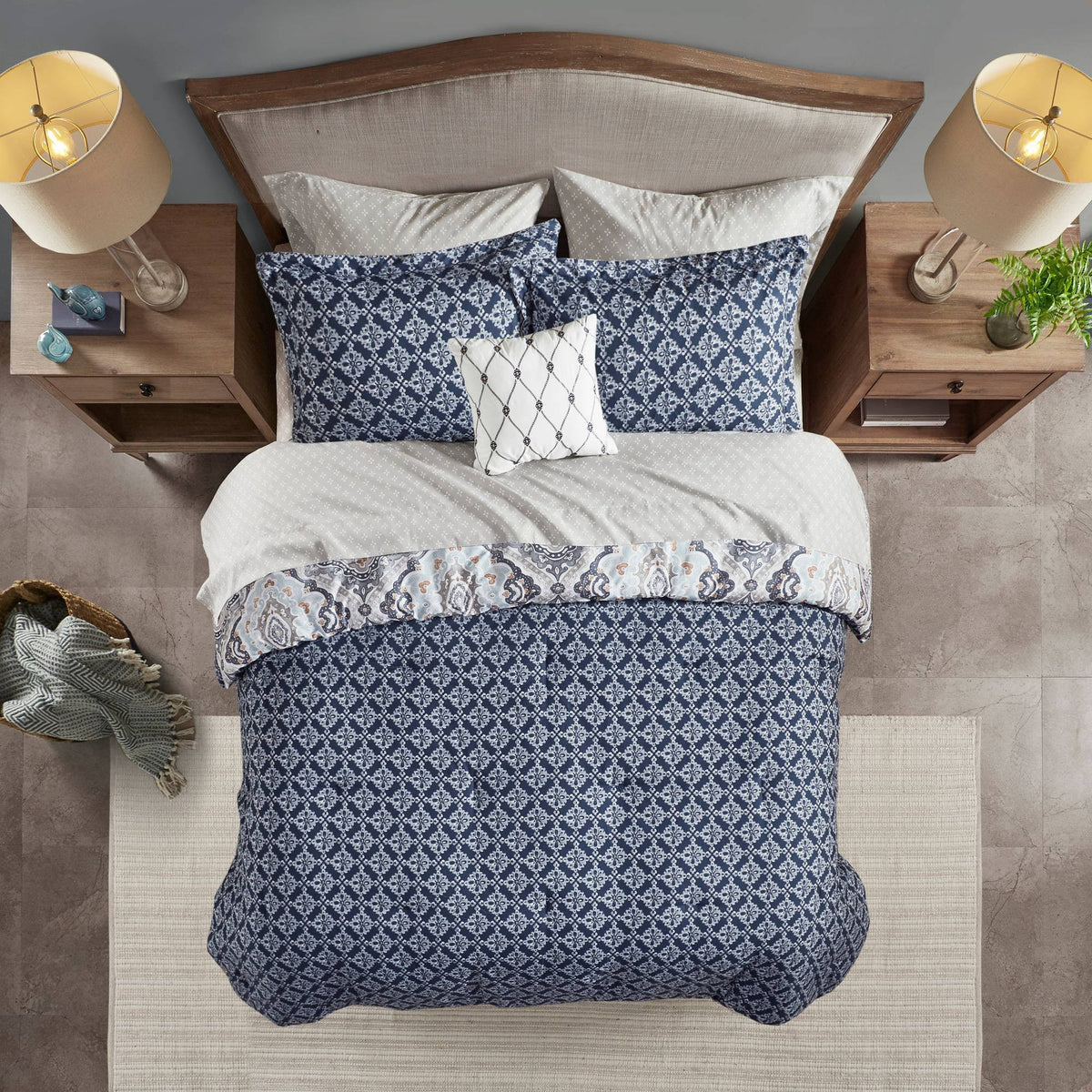 Navy King Reversible Complete Bedding Set O3231
