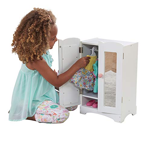 White Wooden Doll Armoire with 6 Hangers R769