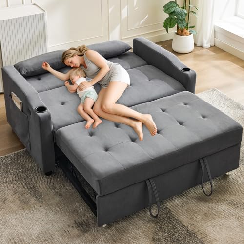 3 in 1 Convertible Sleeper Sofa Bed, Corduroy Futon Couches with Pull-Out Bed W785724