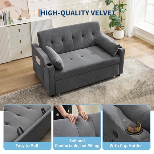 3 in 1 Convertible Sleeper Sofa Bed, Corduroy Futon Couches with Pull-Out Bed W785724