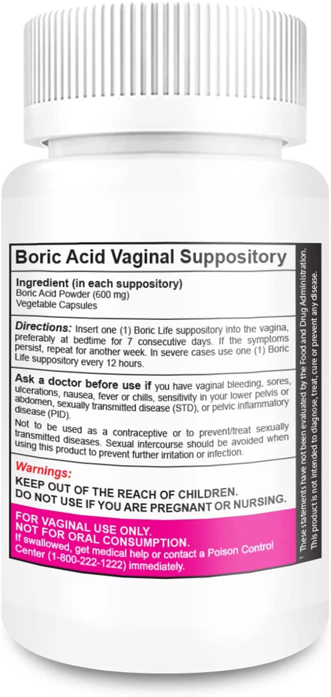 Boric Acid Vaginal Suppositories, 30 Count, 600mg, 100% Pure A203