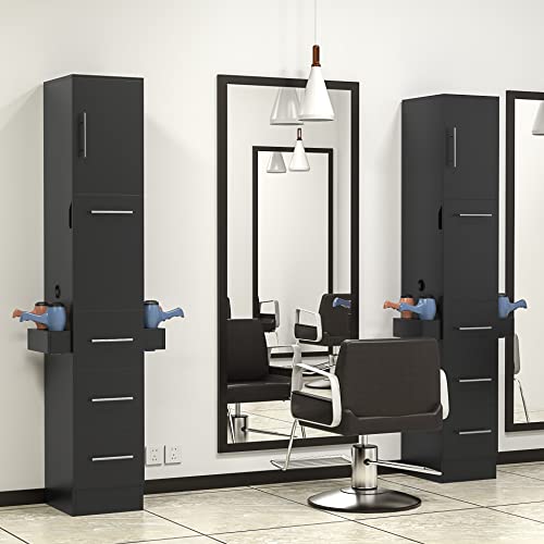 White 3 Drawer Salon Station with Cabinet and Hair Dryer Holders U277