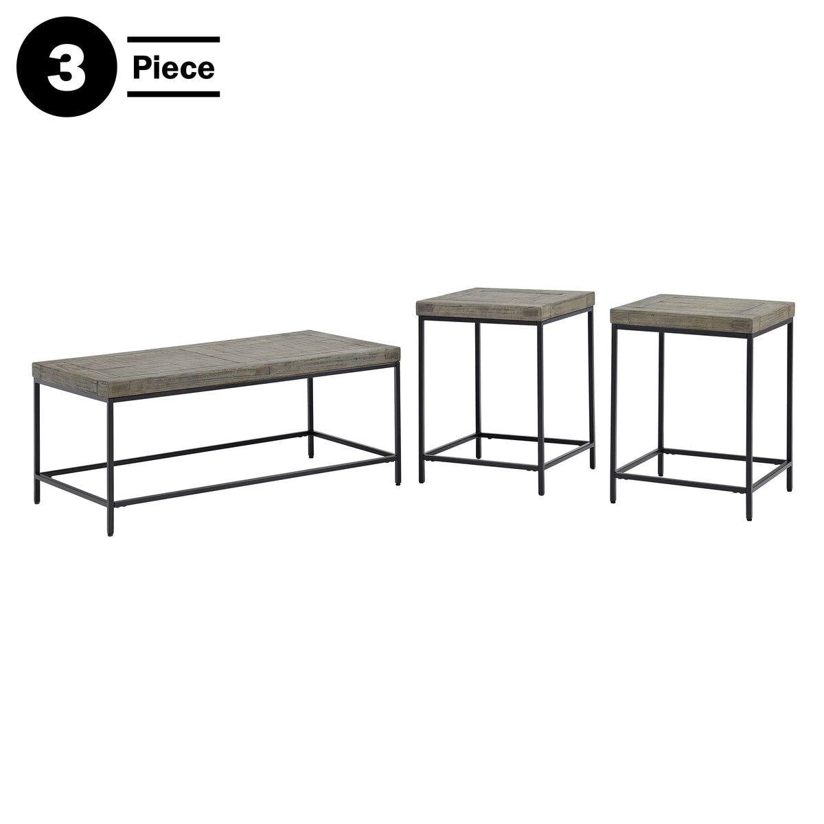 3-Piece Coffee Table Set with 2 Side Tables Gray Q677