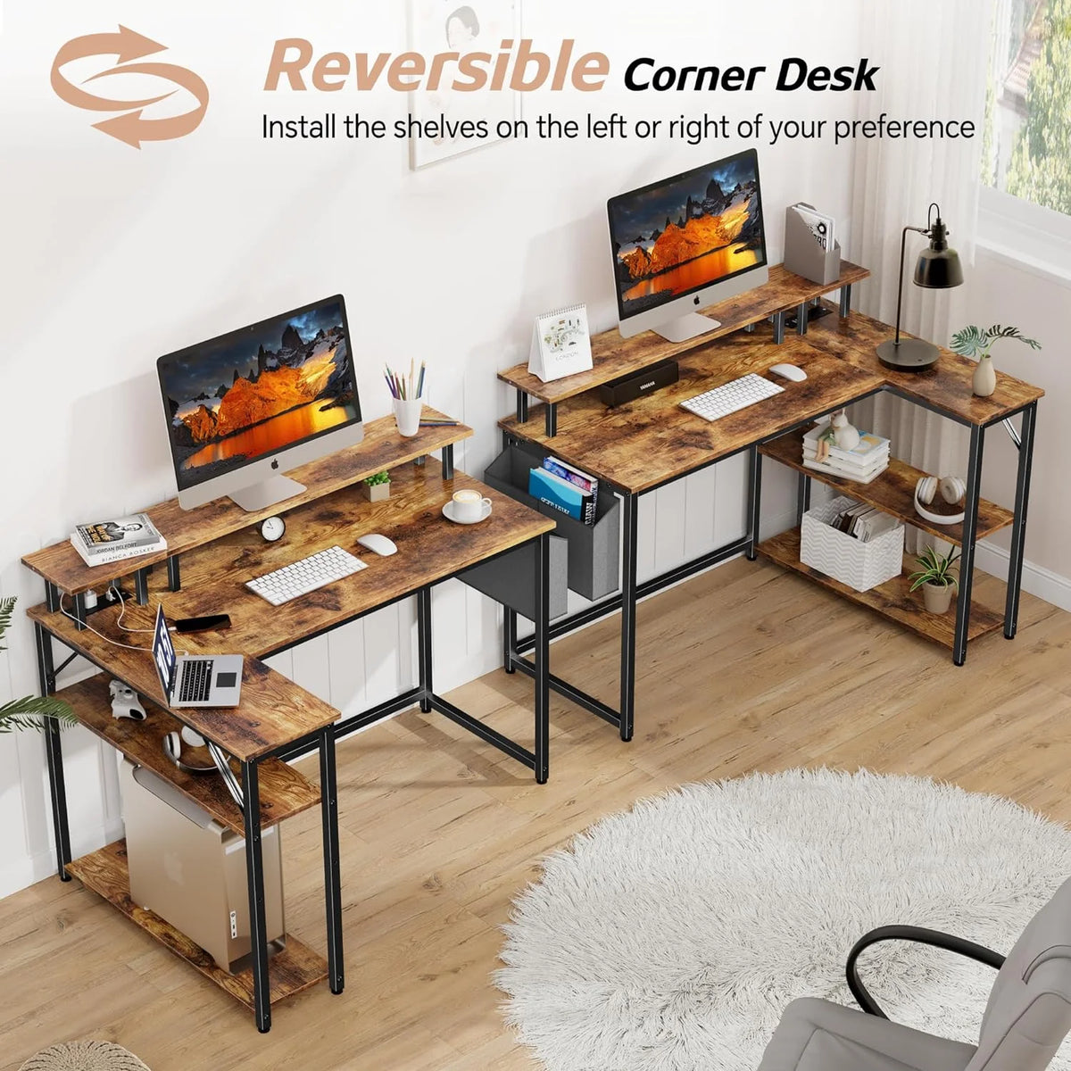 47 Inch L Shaped Desk with Power Outlets & LED Lights Q780
