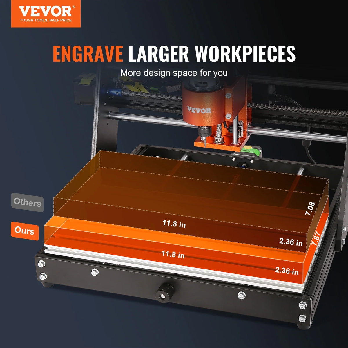 CNC Router Machine, 60W, 3 Axis, 11.8 x 7.87 x 2.36 in Working Area S5682