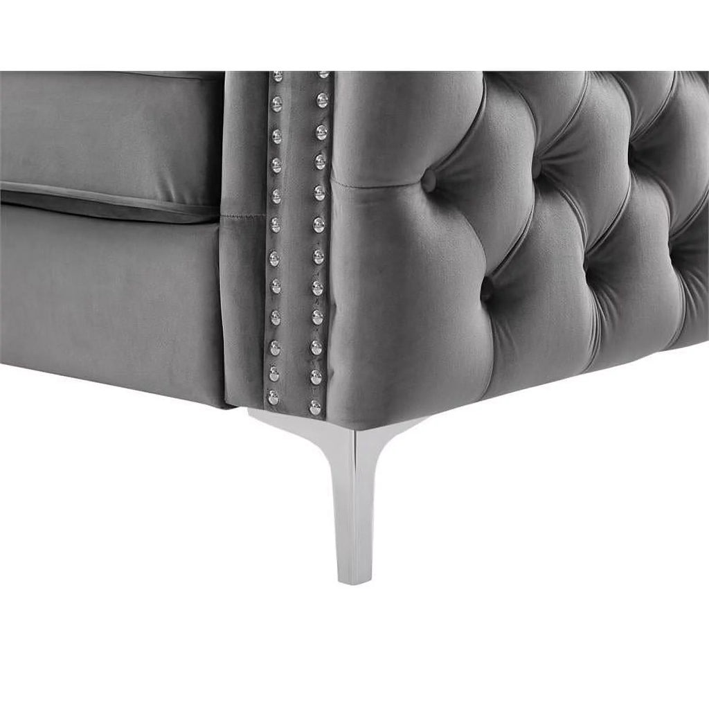 2 Piece Velvet Loveseat and Chair Set in Gray C3585
