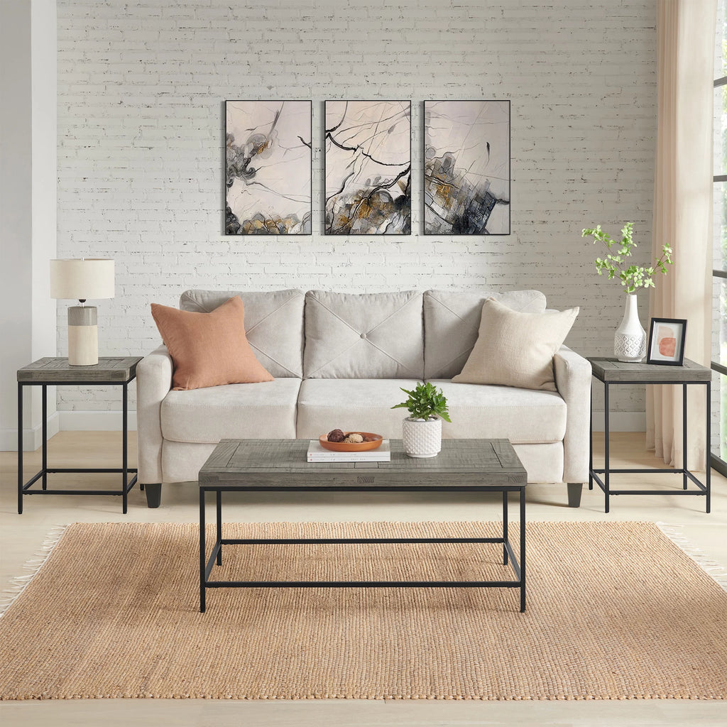 3-Piece Coffee Table Set with 2 Side Tables Gray Q677