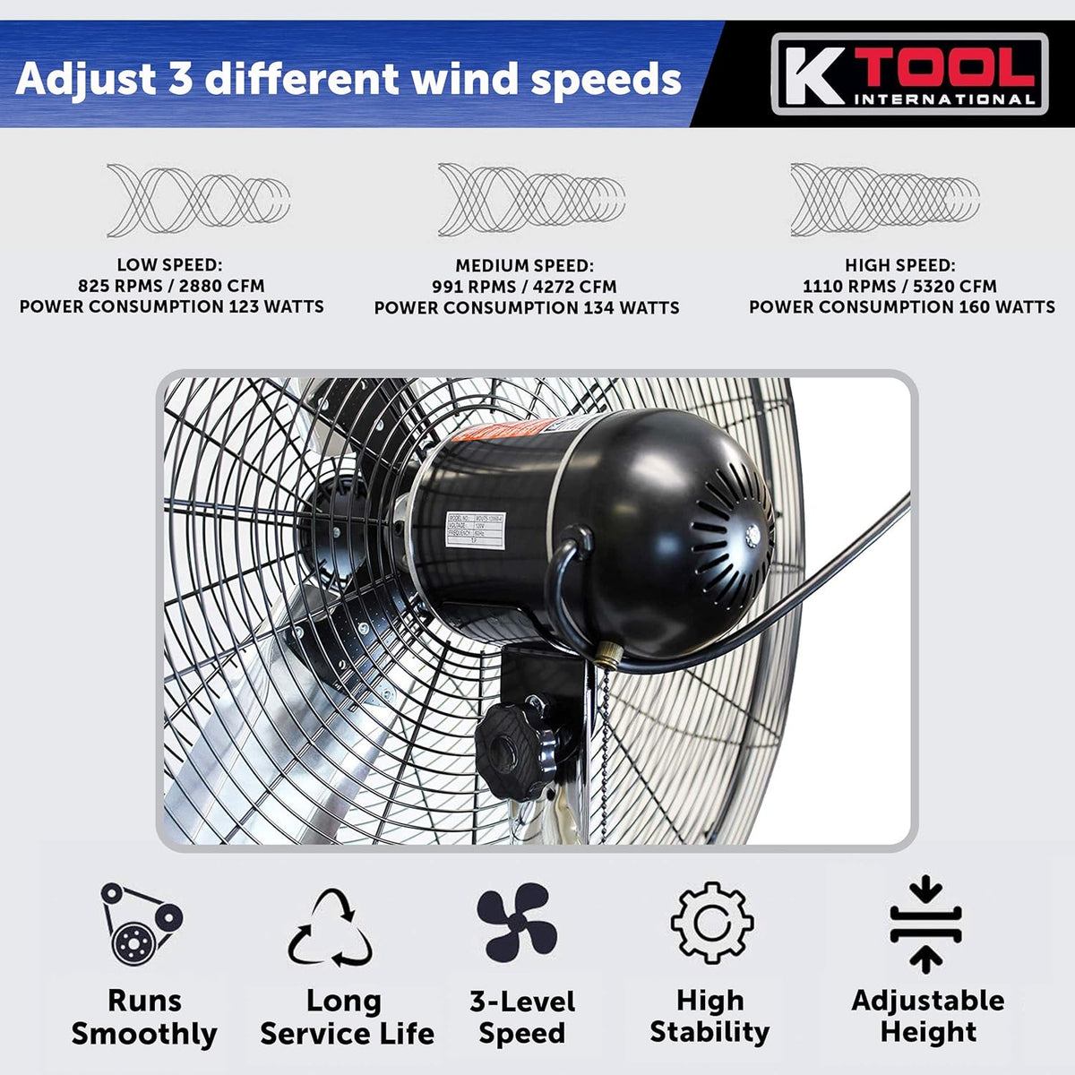 30" Adjustable High-Velocity Pedestal Fan, Non-Oscillating, 3-Speed V603