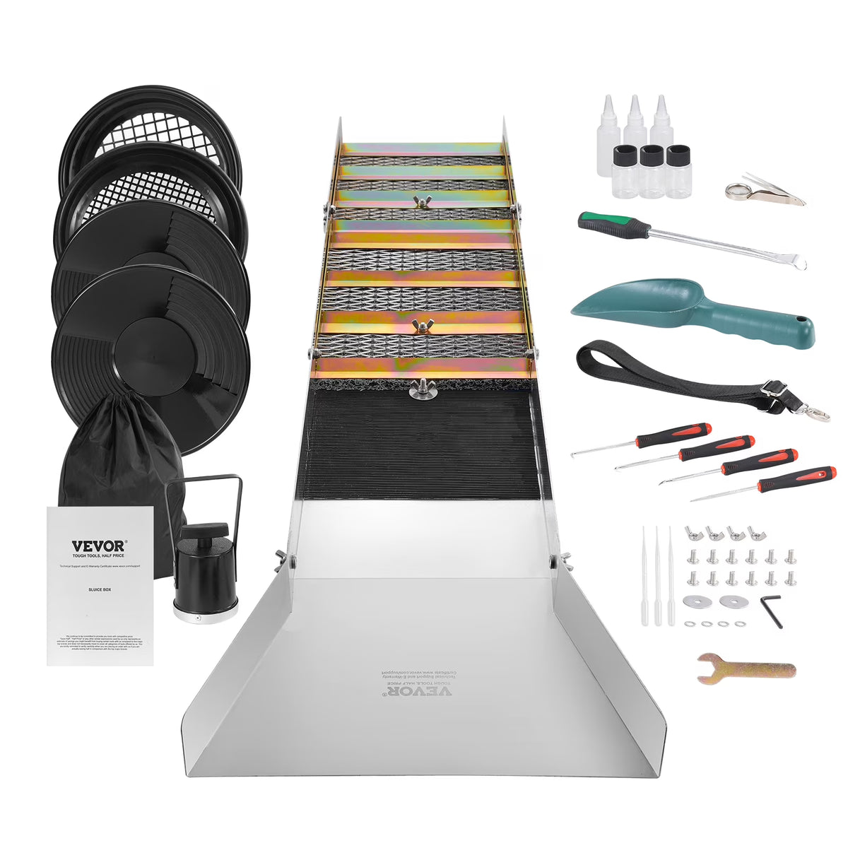 50" Folding Aluminum Alloy Sluice Box with 23 PCS Gold Prospecting Kit G212