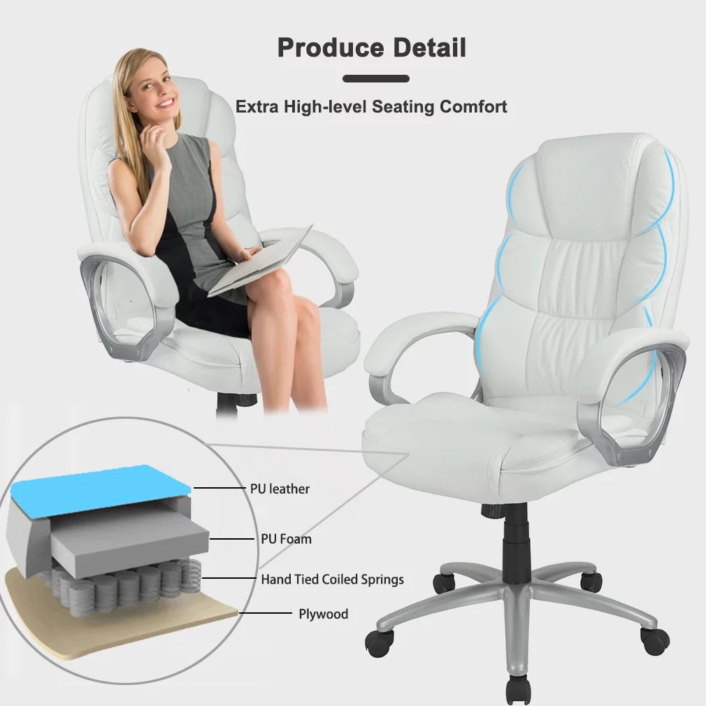White High Back Leather Executive Office Chair A550
