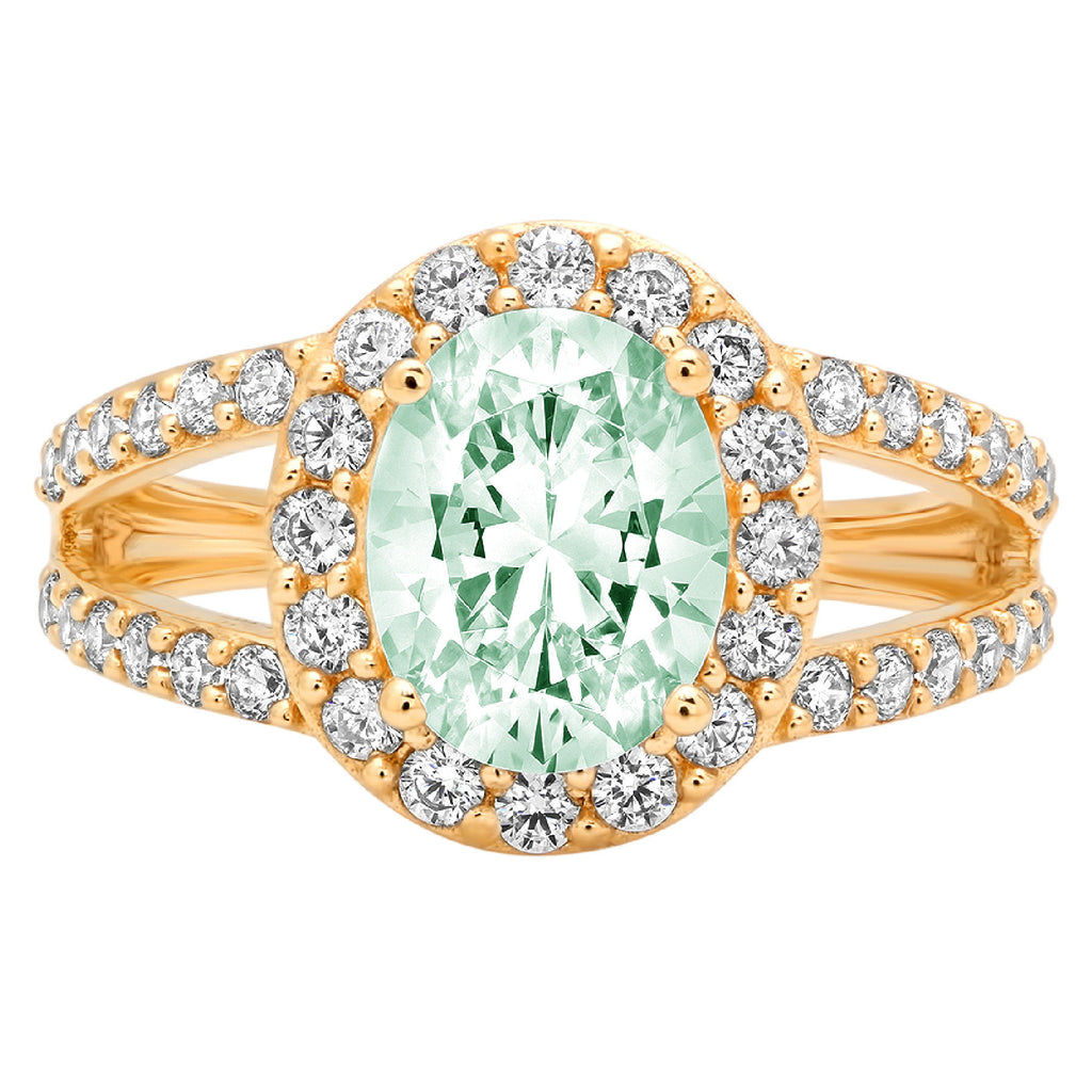 2.78ct Oval Cut Green Simulated Diamond 18k Yellow Gold Halo Ring Size 3.5 Q2299