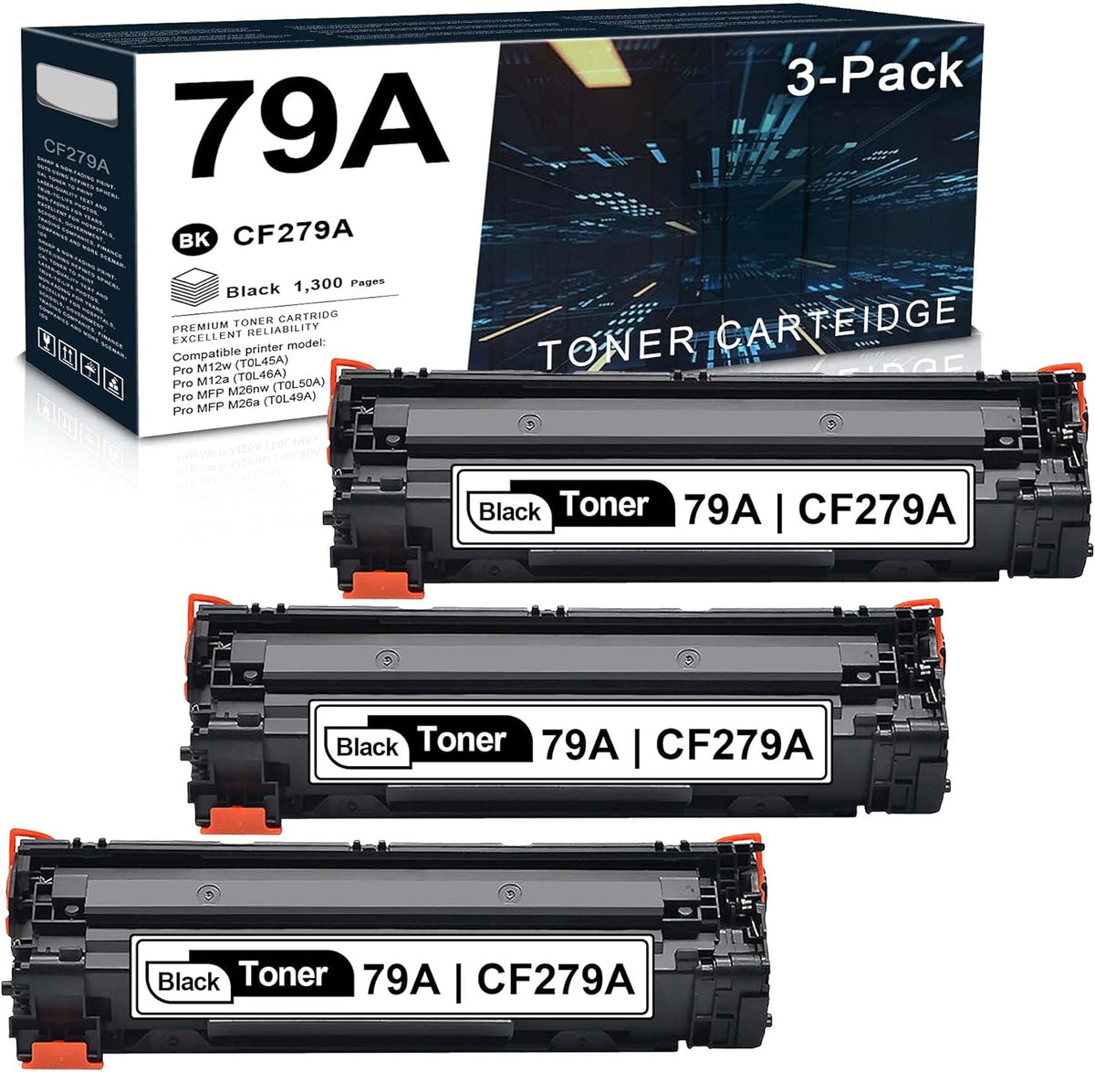 3-Pack Black Toner Cartridge for HP CF279A Printer T81592