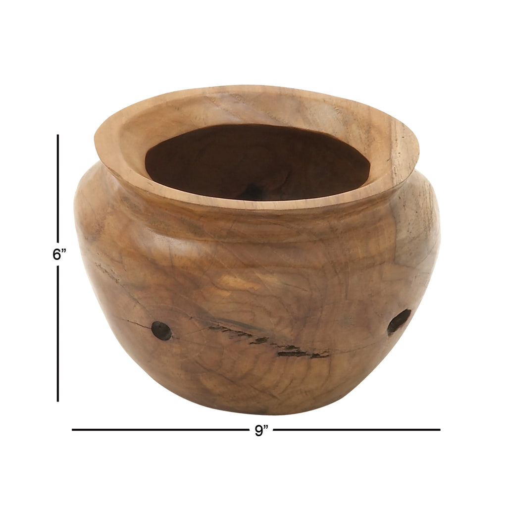 9" Handmade Round Brown Teak Wood Decorative Bowl R502
