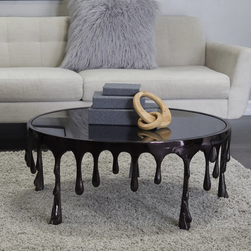 36" x 16" Black Aluminum Glass Top Coffee Table H863