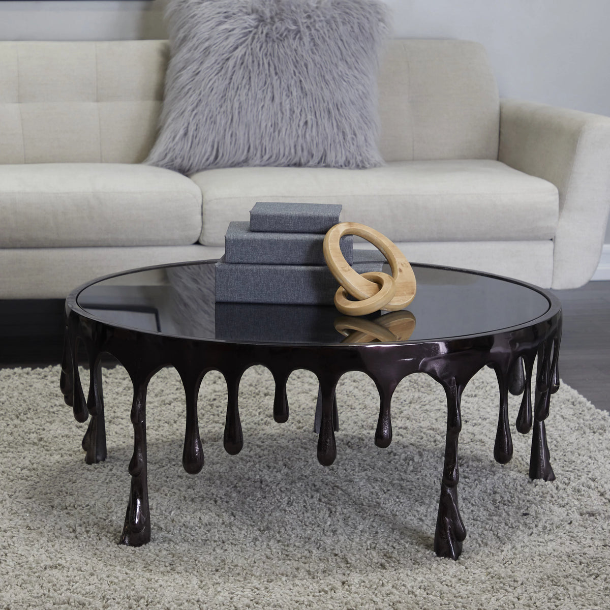 36" x 16" Black Aluminum Glass Top Coffee Table H863