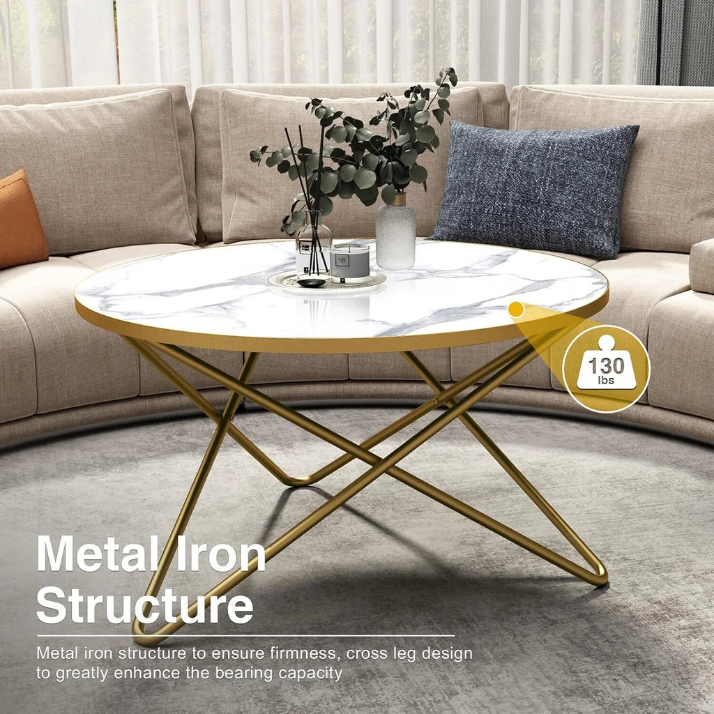 Round Coffee Table with White Faux Marble Top M2476