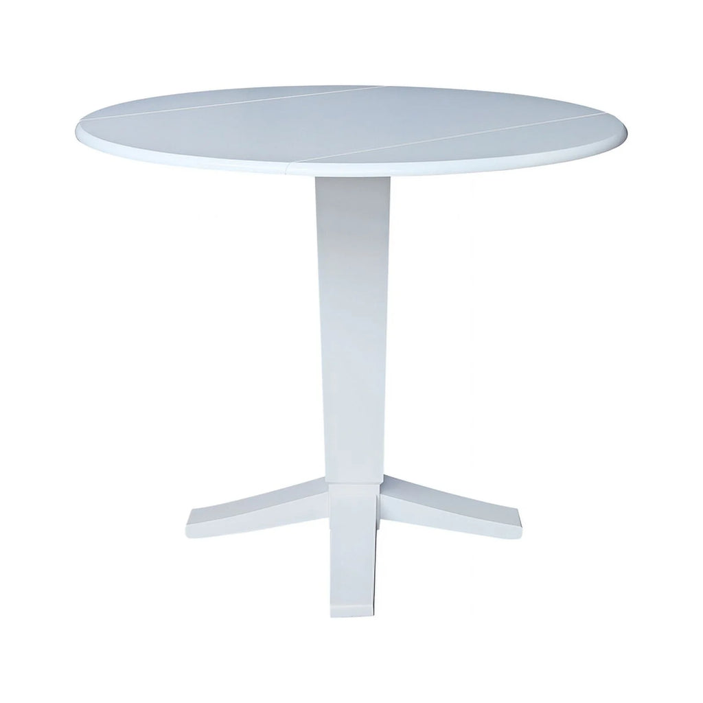 42" Round Solid Wood Dual Drop Leaf Pedestal Dining Table in White C84822