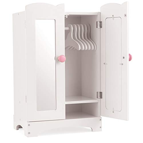 White Wooden Doll Armoire with 6 Hangers R769