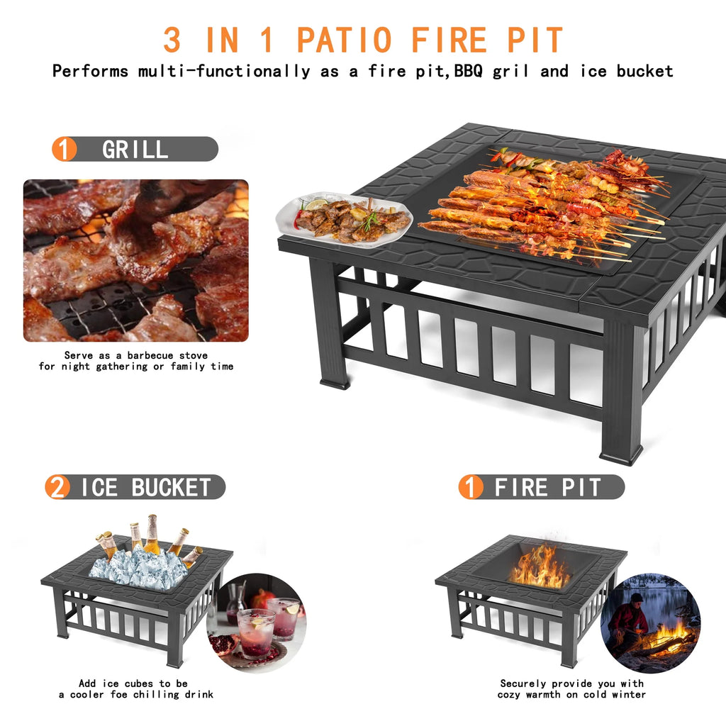 32 Square Iron Wood Burning Fire Pit K57421