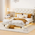 Full Size Upholstered Floating Platform Bed Linen Fabric Beige T390312