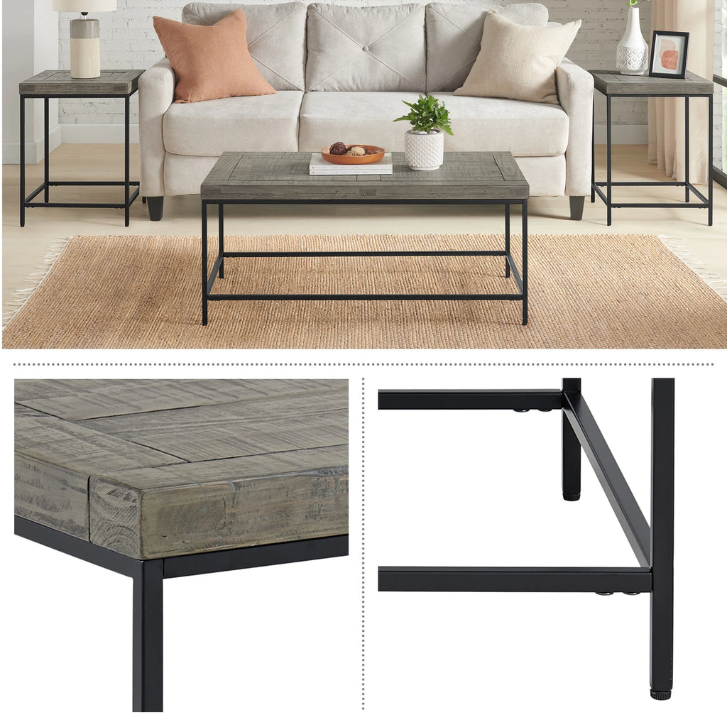 3-Piece Coffee Table Set with 2 Side Tables Gray Q677