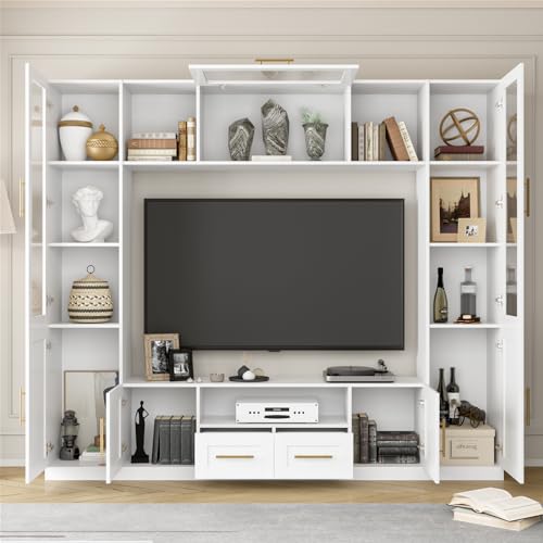 White TV Stand with Glass Doors & Shelves K902