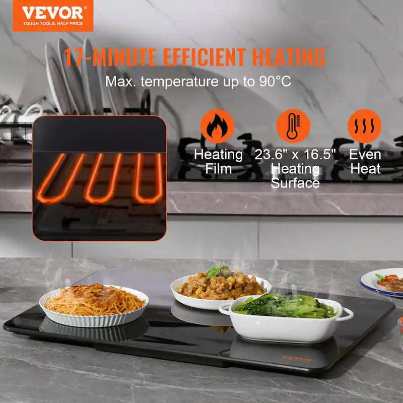 Black Portable Tempered Glass Electric Warming Tray F681732