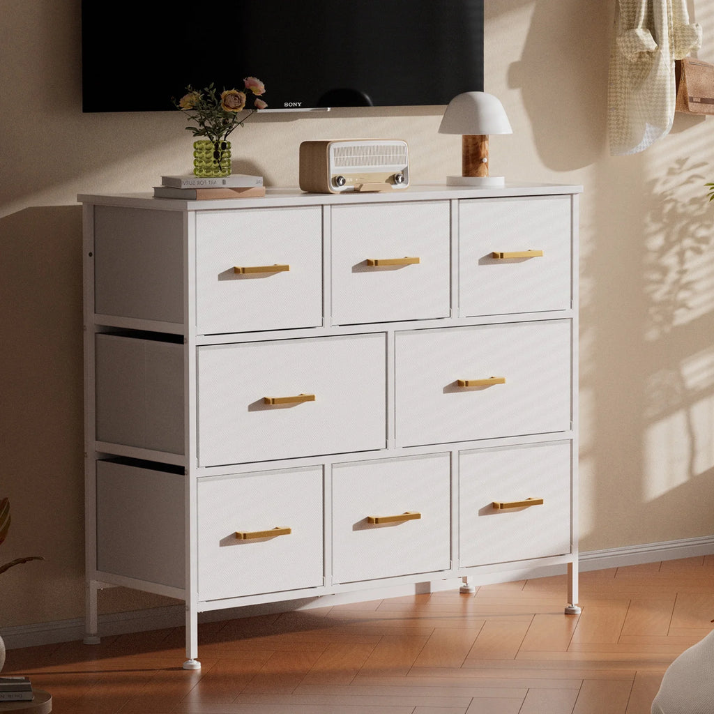 White 8 Drawer Fabric Dresser Storage Organizer M344800