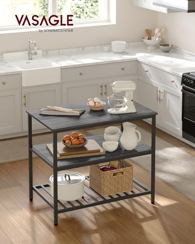 Rustic Brown and Black Kitchen Island with 3 Shelves I354322
