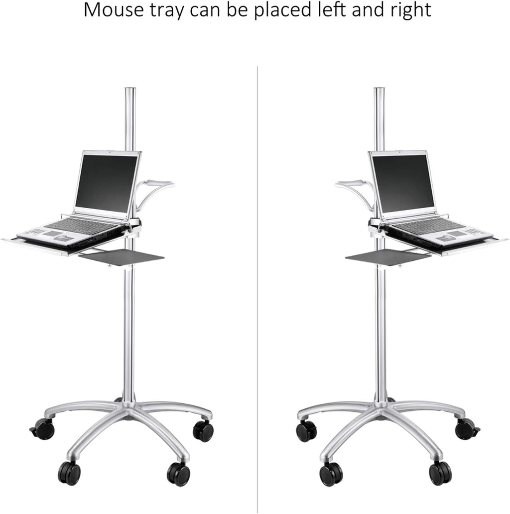 Aluminum Mobile Laptop Cart on Wheels, Height Adjustable Rolling Laptop Stand with Mouse Tray Z842743