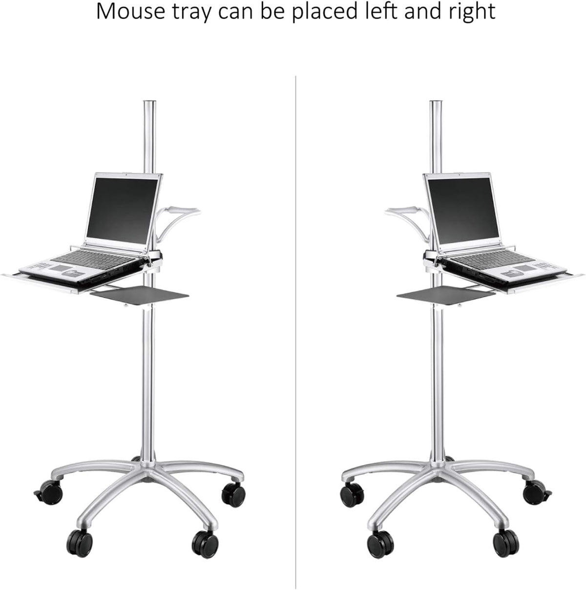 Aluminum Mobile Laptop Cart on Wheels, Height Adjustable Rolling Laptop Stand with Mouse Tray Z842743
