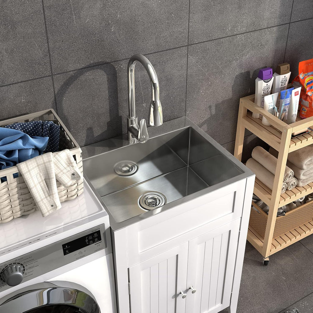 24-Inch Stainless Steel Laundry Sink with Cabinet G580