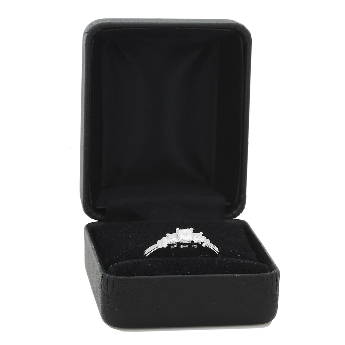 14K White Gold 3 Stone Princess Diamond Engagement Ring F452