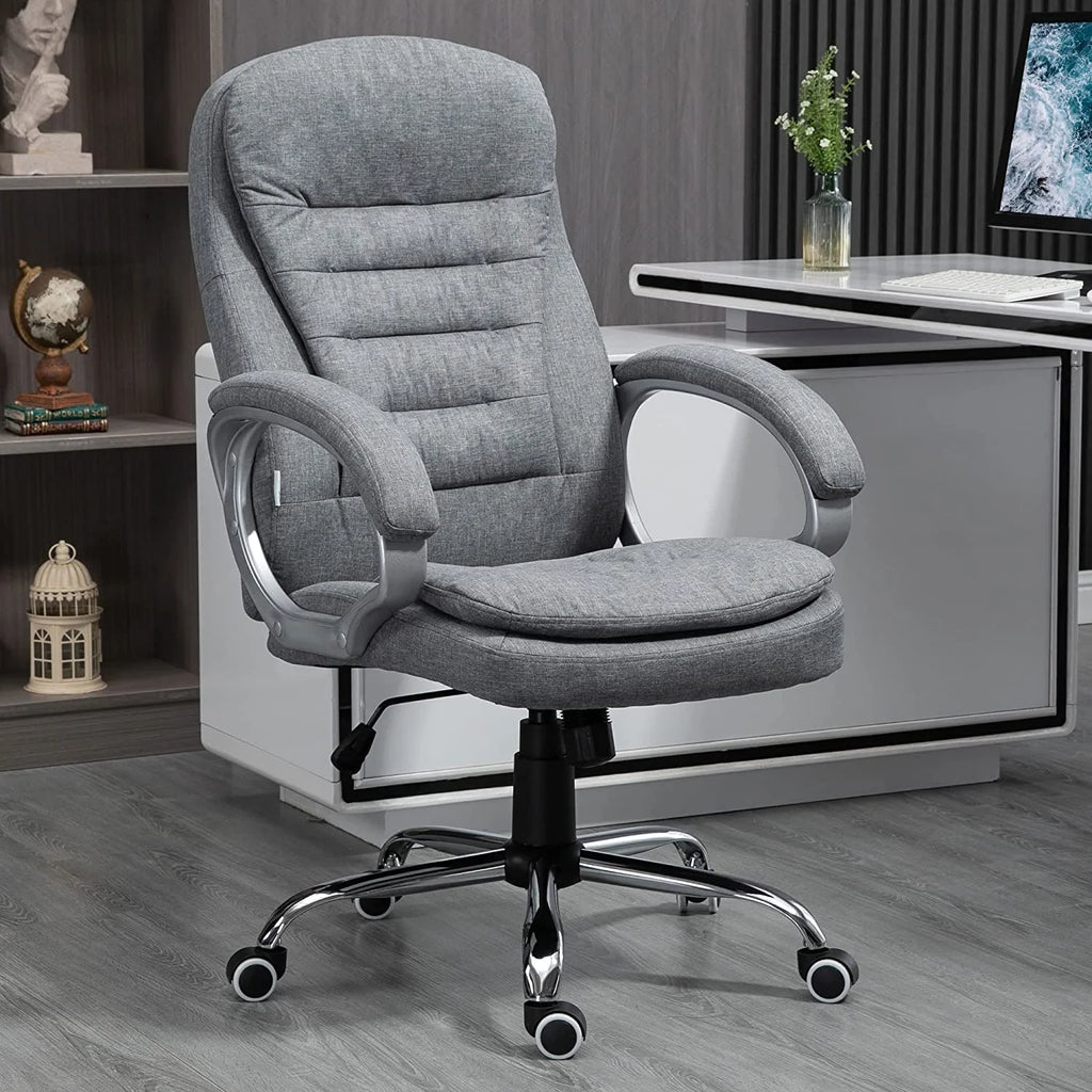 High Back Grey Upholstered Office Chair with Headrest and Armrest M6800