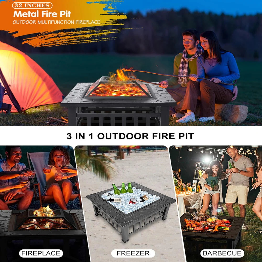32 Square Iron Wood Burning Fire Pit K57421
