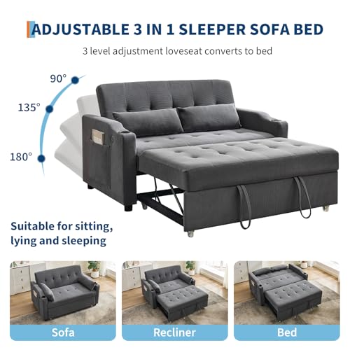 3 in 1 Convertible Sleeper Sofa Bed, Corduroy Futon Couches with Pull-Out Bed W785724