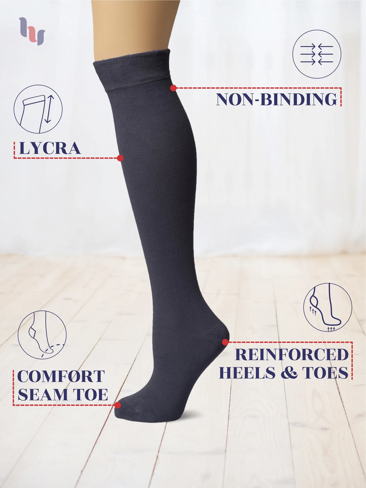 Charcoal Grey 4 Pairs Bamboo Knee High Socks Z368
