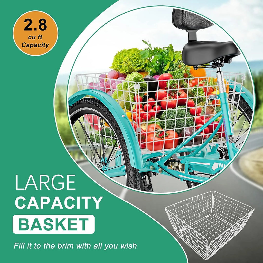 26 Adult Tricycle 3 Wheel 7 Speed 450lbs Capacity Cruise Trike with Shopping Basket R8270